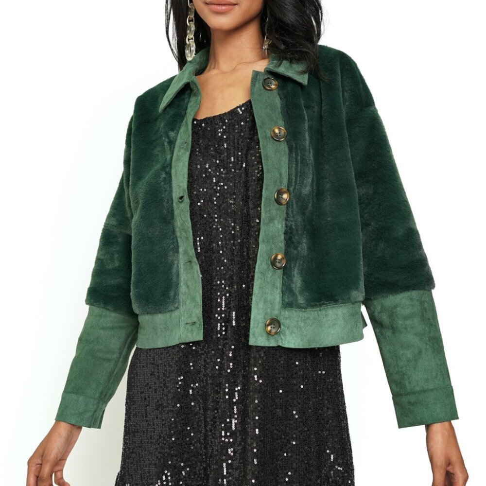 MYSTREE FAUX FUR MIX MEDIA JACKET - Picture 4 of 7